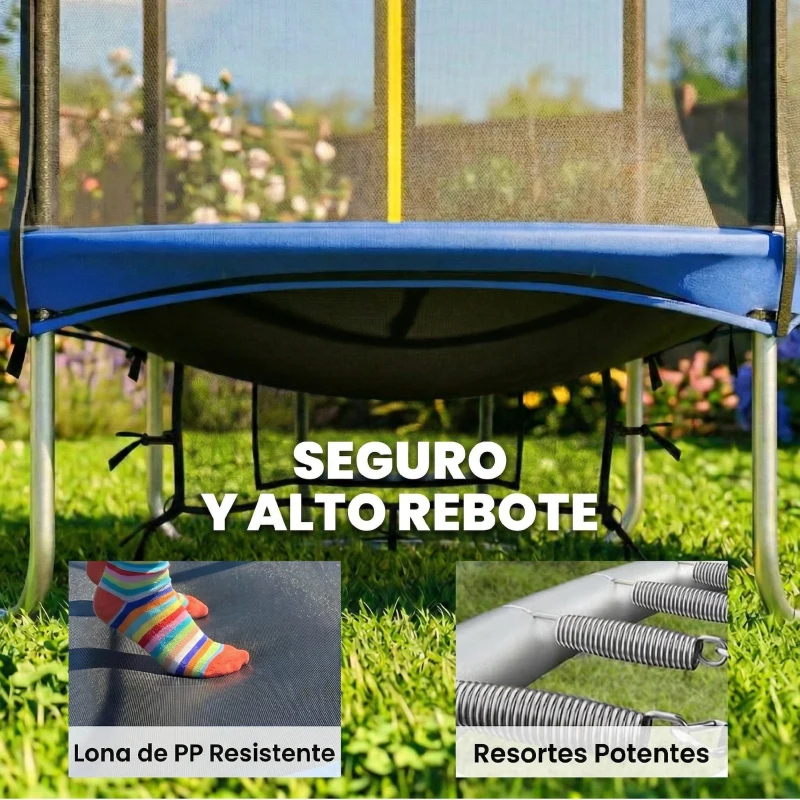 SPORTNOW Cama Elástica Exterior Ø183 cm Trampolín para Niños de +6 Años Adultos con Red de Seguridad Escalera de 2 Peldaños Azul