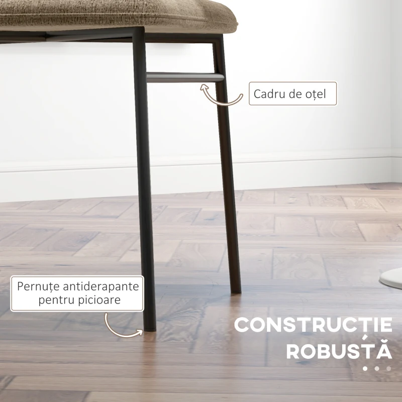 HOMCOM Scaun de masă, Design contemporan și elegant, Material textil cu efect de in, Oțel, 52 x 55 x 80 cm,  Maro deschis