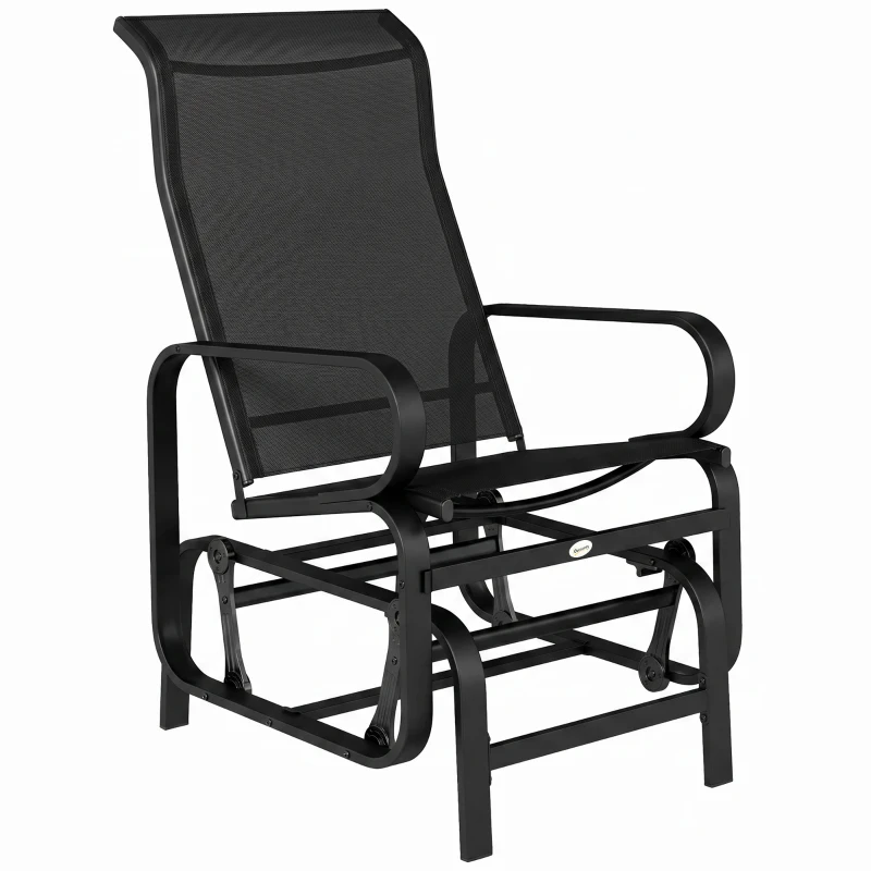 Outsunny Outdoor Gliding Rocking Chair with Sturdy Metal Frame Garden Comfortable Swing Chair, Black