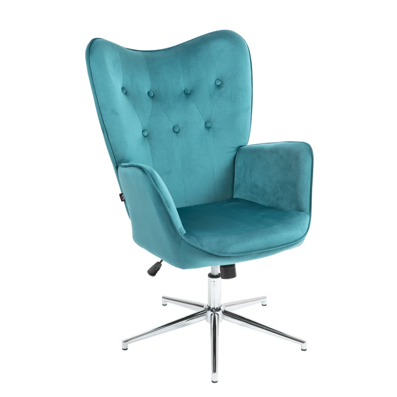 Homcom Fotoliu Catifea Albastra – Pivotant cu Cotiere & Reglabil