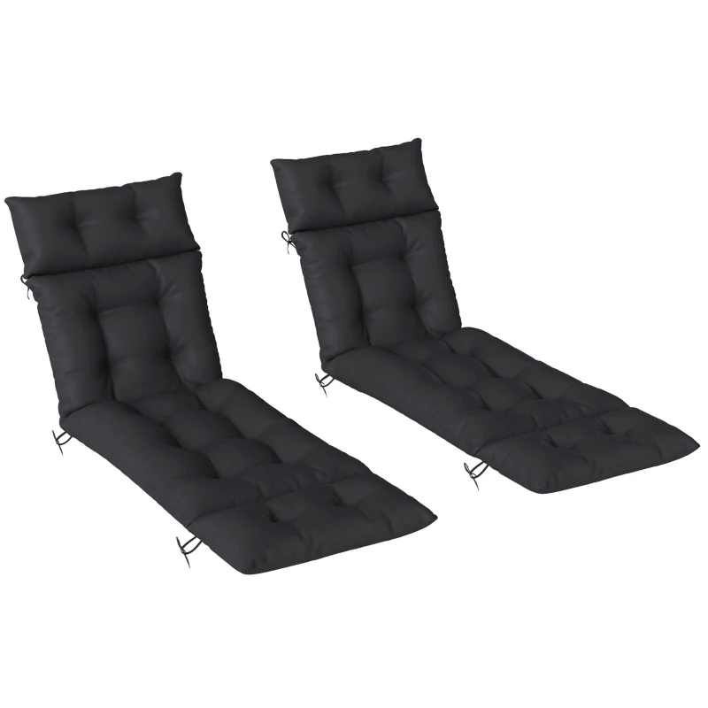Outsunny Set of Two 190 x 56cm Sun Lounger Cushions - Black
