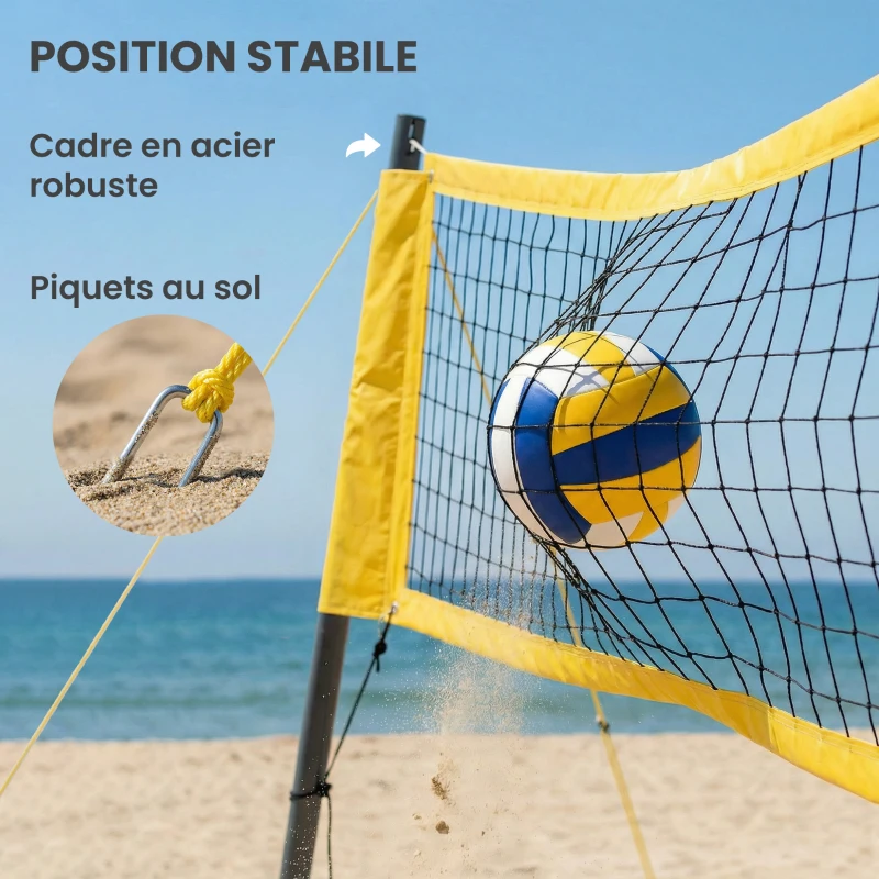 SPORTNOW Ensemble de Volley-Ball et Badminton, Poteaux en Acier Hauteur Réglable, Sac de transport, pour Pelouse Plage Jardin