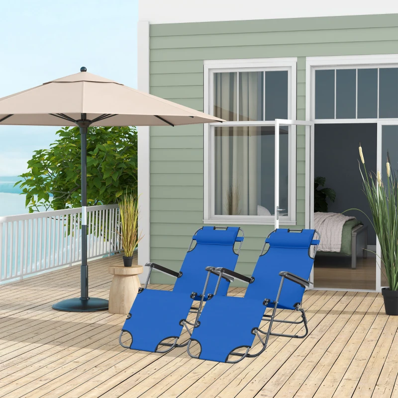 Outsunny Lot de 2 Chaise Longue Pliable Bain de Soleil fauteuil relax jardin transat de Relaxation Dossier inclinable Repose-Pied