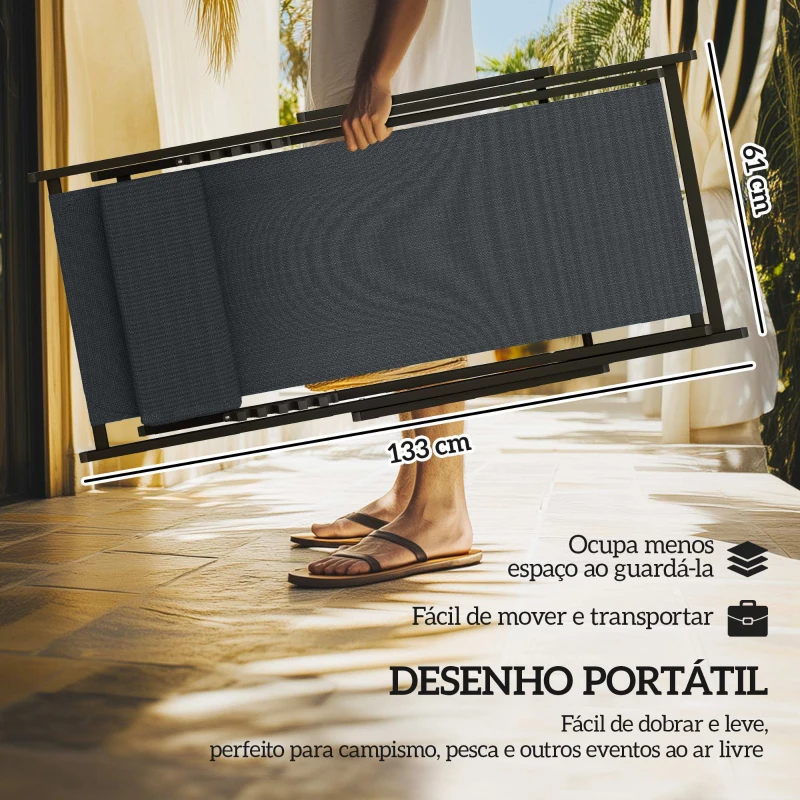 Outsunny Conjunto de 2 Espreguiçadeiras Dobráveis de Alumínio com Encosto Ajustável em 5 Posições e Apoio de Cabeça 60x100x85 cm Cinzento