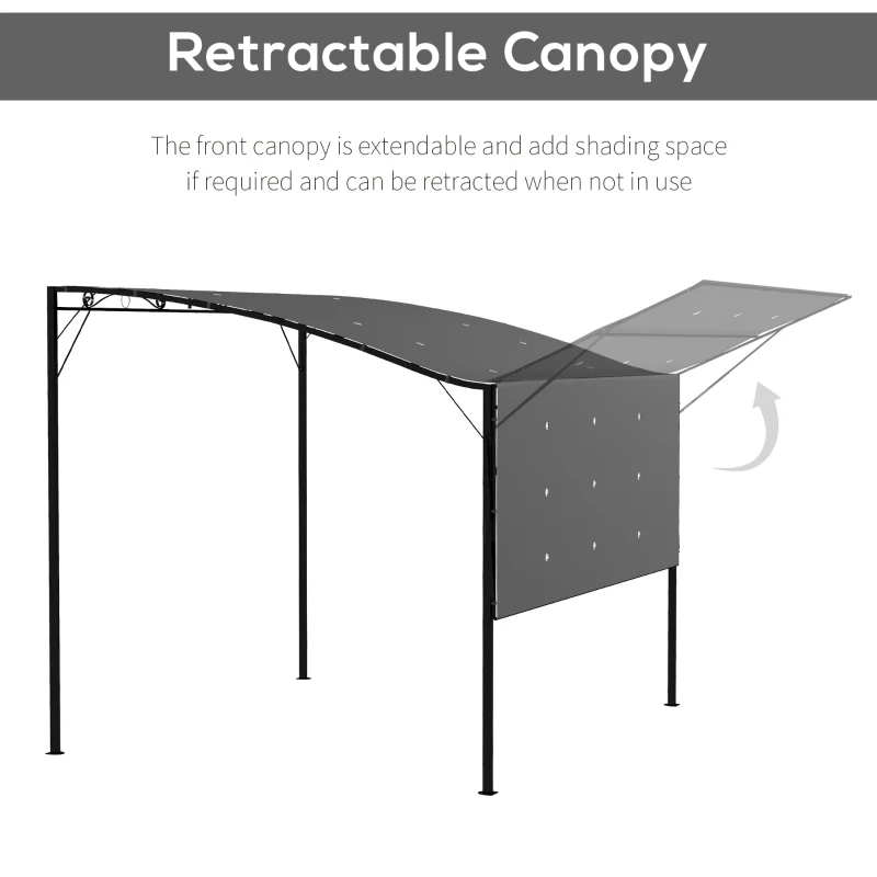 Outsunny 3 x 2.5m Patio Metal Gazebo Door Window Awning Wall Mount Metal Outdoor Shelter Charcoal Grey