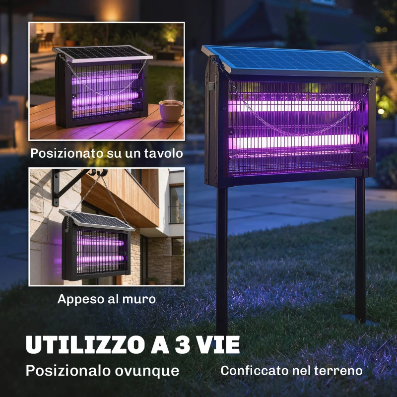 Outsunny Lampada Antizanzare da Esterno a Energia Solare con Rete di Protezione, 45x18x90 cm, Nero