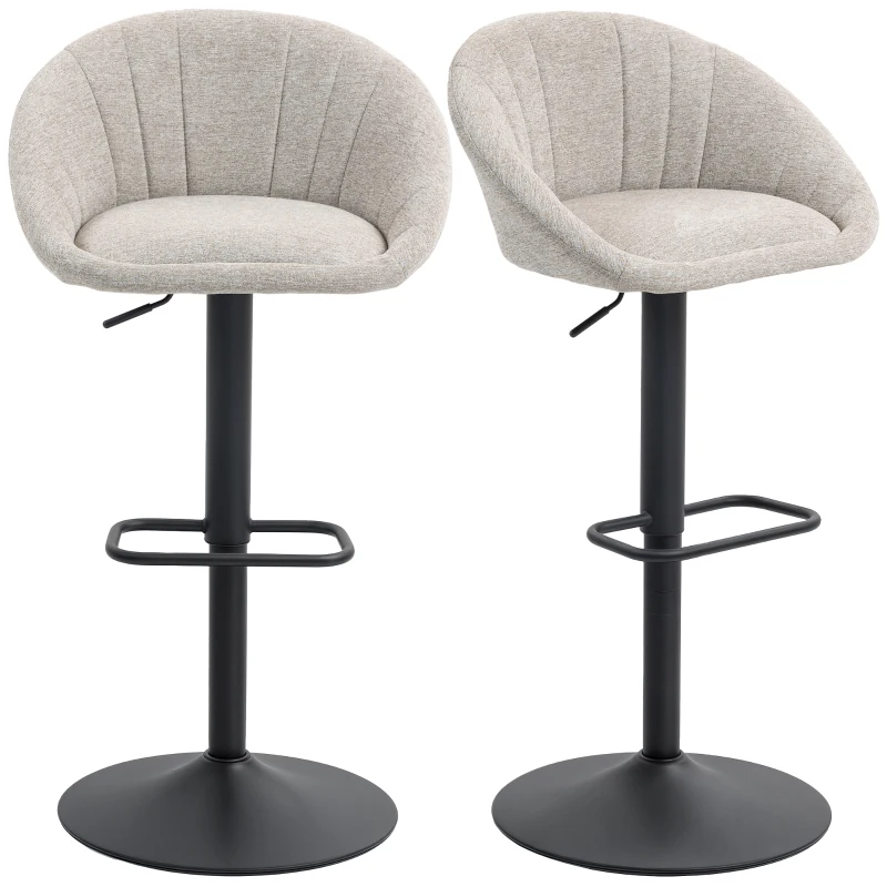 HOMCOM Lot de 2 tabourets de bar, chaises de bar hauteur réglable avec dossier et accoudoirs, repose-pieds, beige