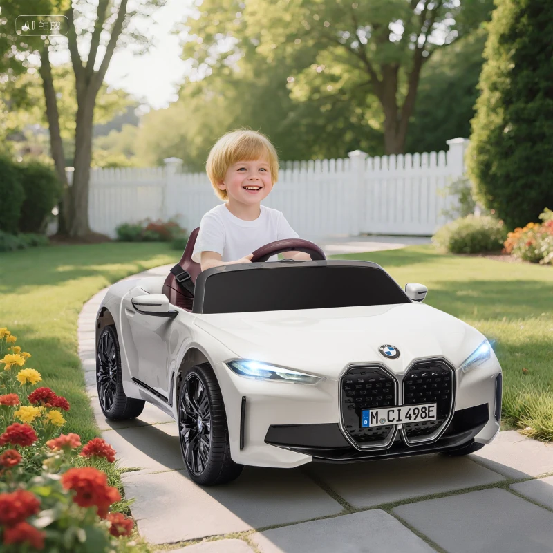 HOMCOM Voiture électrique pour enfants licence BMW I4 12V avec télécommande MP3 Musique Lumières et Ceinture 115x67x45 cm Noir(m-2)