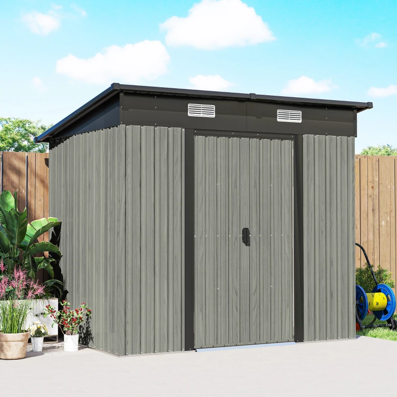 Outsunny 4 x 7ft Metal Shed - Grey Wood-Effect