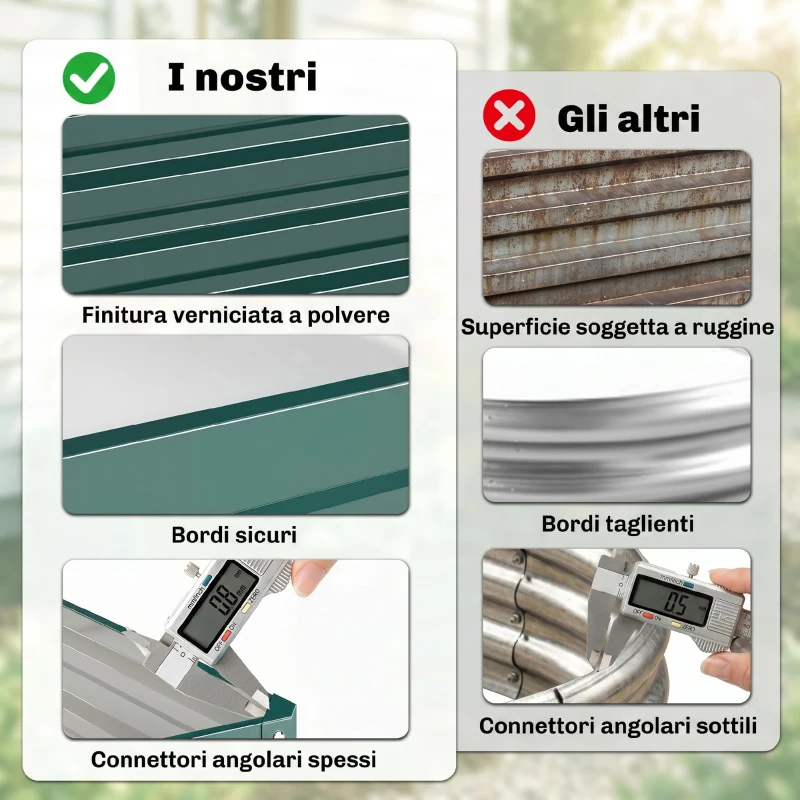 Outsunny Letto per Orto Rialzato a Fondo Aperto con Rivestimento, in Acciaio Zincato, 120x120x30 cm, Verde