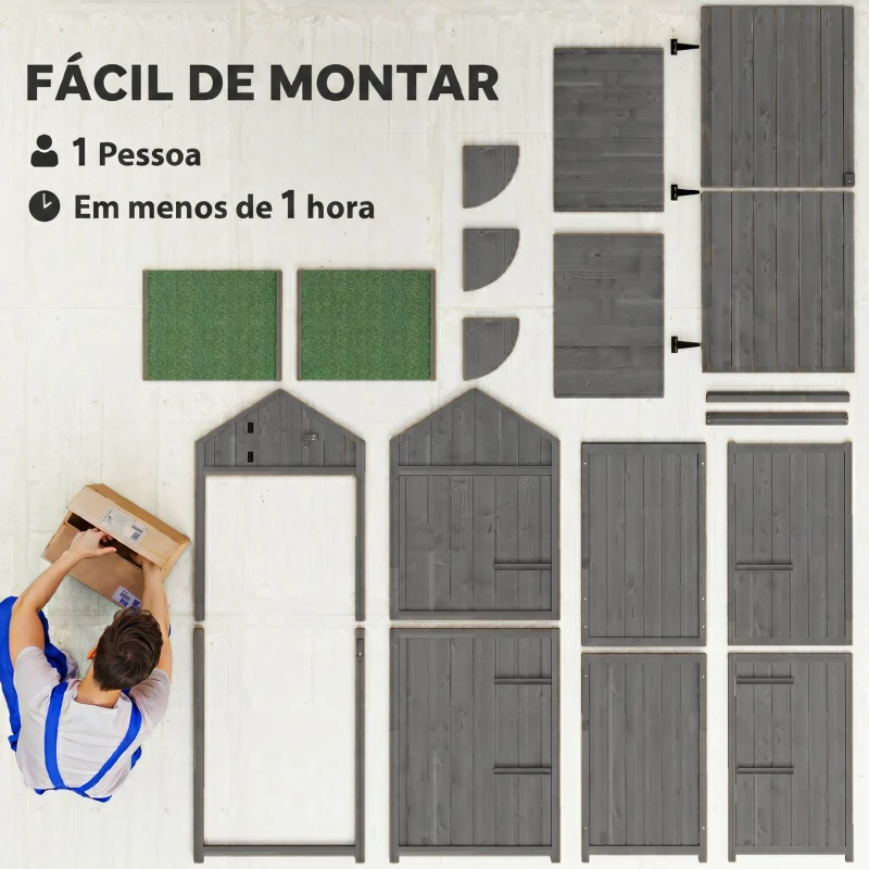 Outsunny Armário de Jardim de Madeira 77x54,2x179 cm 0,3 m² Armário de Armazenamento com 3 Prateleiras e 2 Portas Cinza e Verde