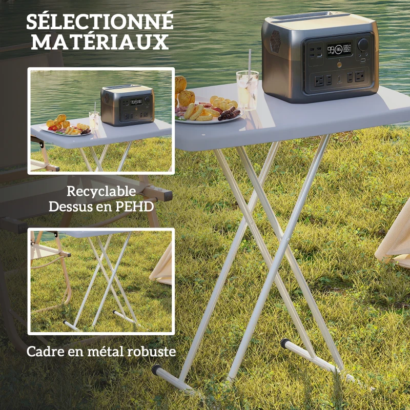 Outsunny Table d'appoint pliable en HDPE table pliante hauteur réglable sur 6 niveaux pour patios jardins 76 x 50 x 74 cm gris