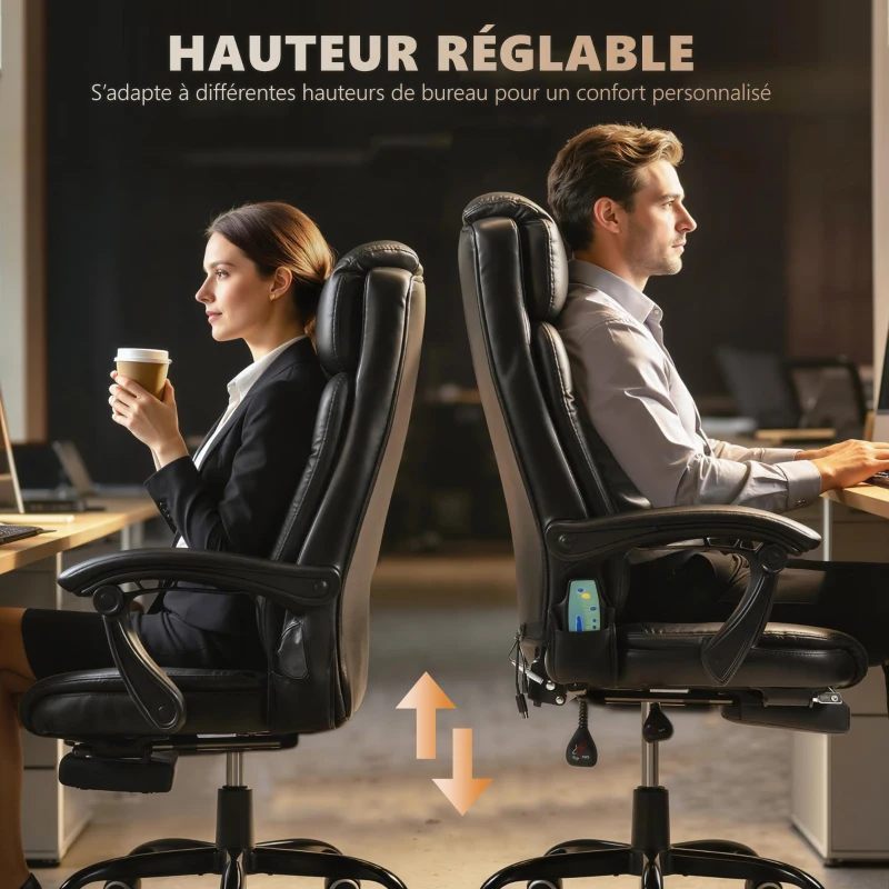 Vinsetto Fauteuil de Bureau Massant 7 Points, Chaise de Bureau Ergonomique avec Repose-pieds Rétractable, Dossier Inclinable 155°, Hauteur Réglable, Pivotant à 360°, télécommande Filaire, Noir(m-7)