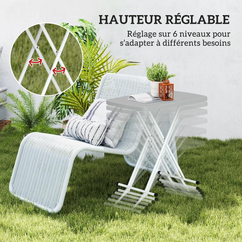 Outsunny Table d'appoint pliable en HDPE table pliante hauteur réglable sur 6 niveaux pour patios jardins 76 x 50 x 74 cm gris