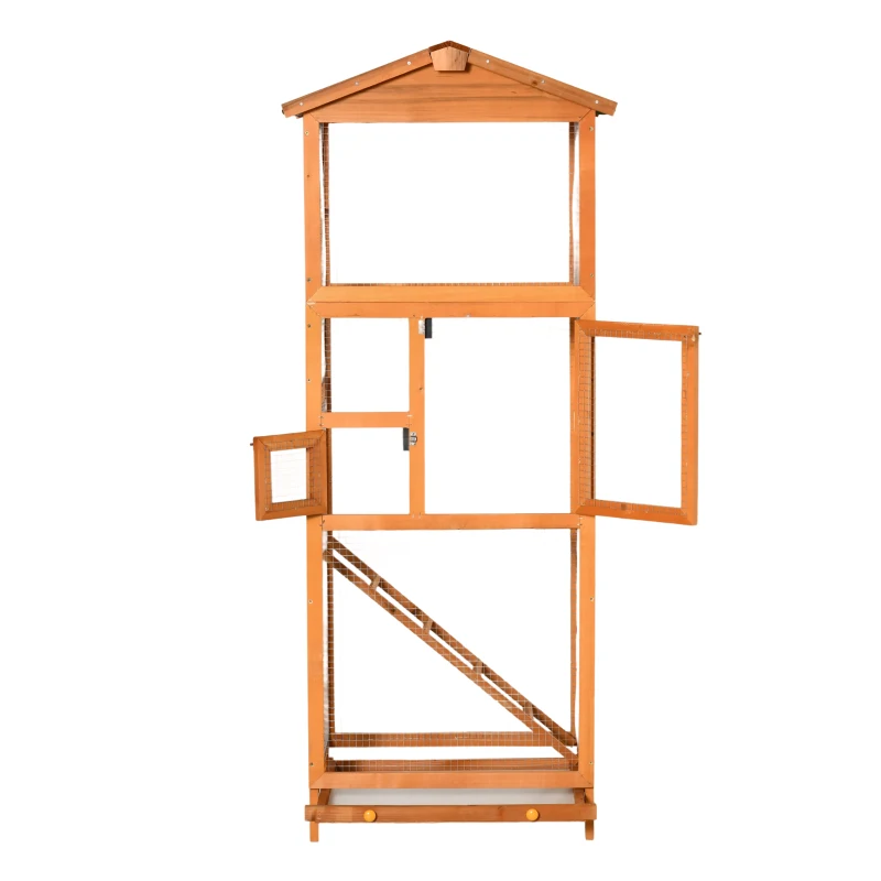 PawHut Cotet pentru Păsări Exterior din Lemn cu 2 Uși și Tava Extensibilă 68×63×165 cm