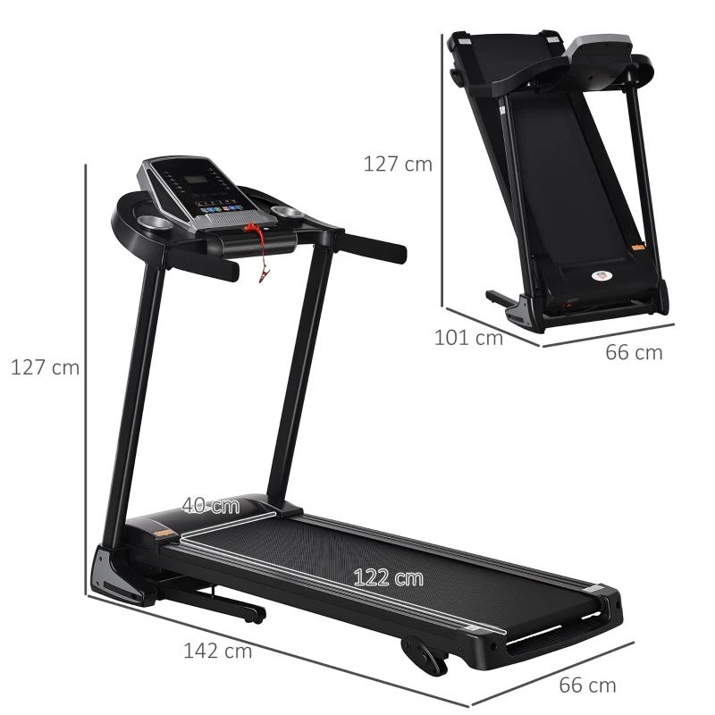HOMCOM Folding Treadmill, Compact Running Machine with LED Display, Drink & Phone Holder for Home Workout