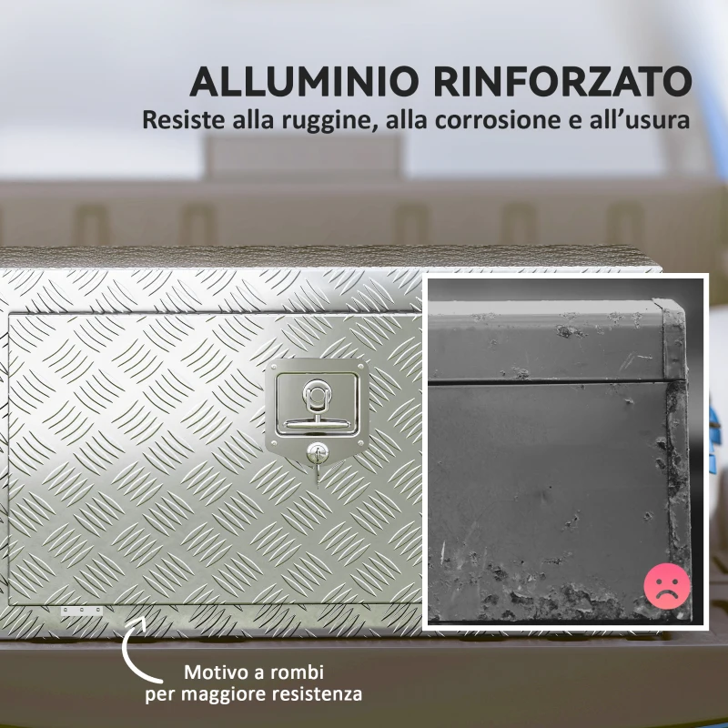 HOMCOM Cassetta degli Attrezzi da 96L in Alluminio con Serratura, 2 Chiavi e Maniglia Laterale, 76.2x35.5x40.6 cm, Argento