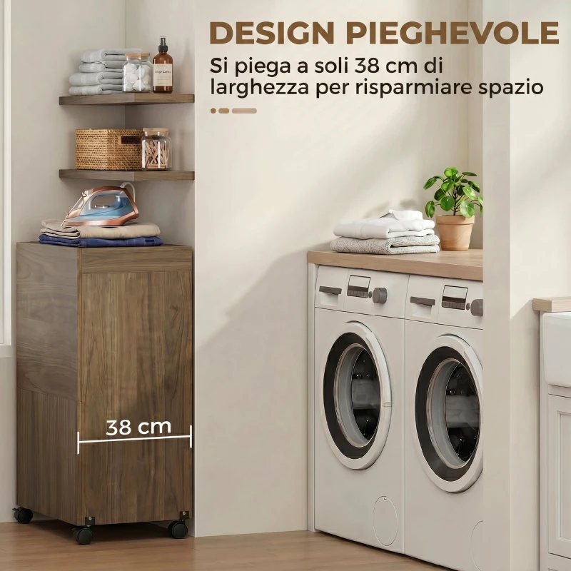 HOMCOM Mobile Asse da Stiro Pieghevole con Porta Ferro e Indumenti con Vano Aperto,154x55x87 cm, Marrone