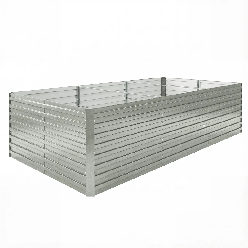 Outsunny Jardinière extérieure, jardinière surélevée galvanisée bordure de sécurité et fond ouvert 240 x 120 x 60 cm gris argenté