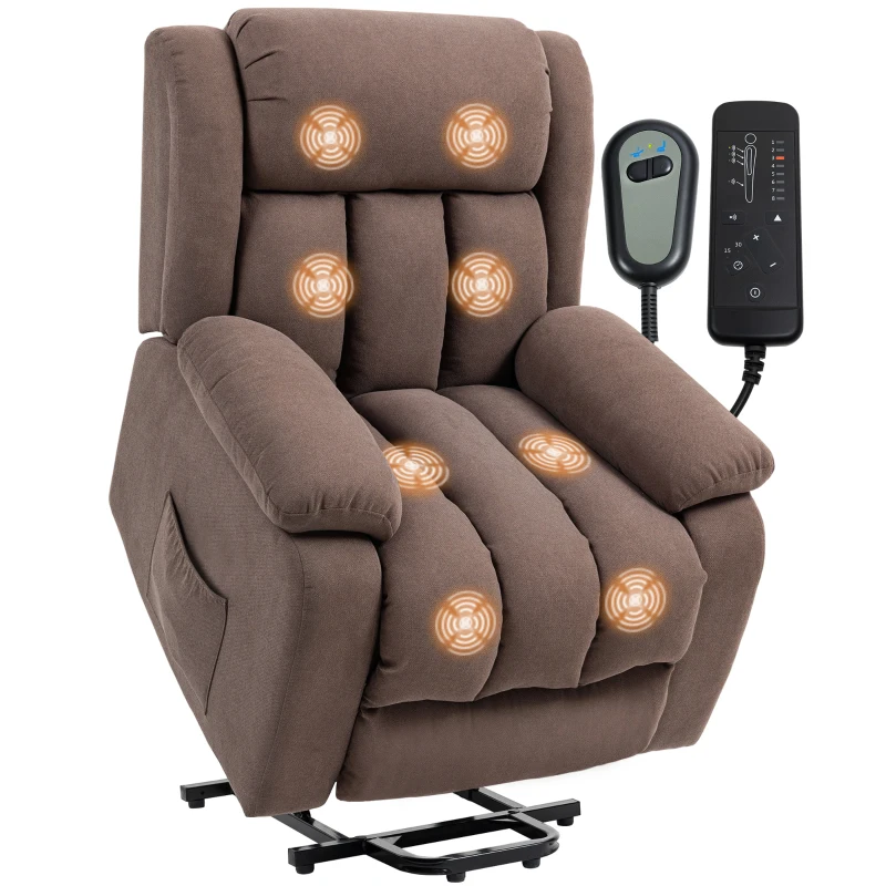 HOMCOM Power Lift Recliner Chair with Vibration Massage, Lift Chair for Elderly with Footrest, Remote, Side Pocket, Dark Brown