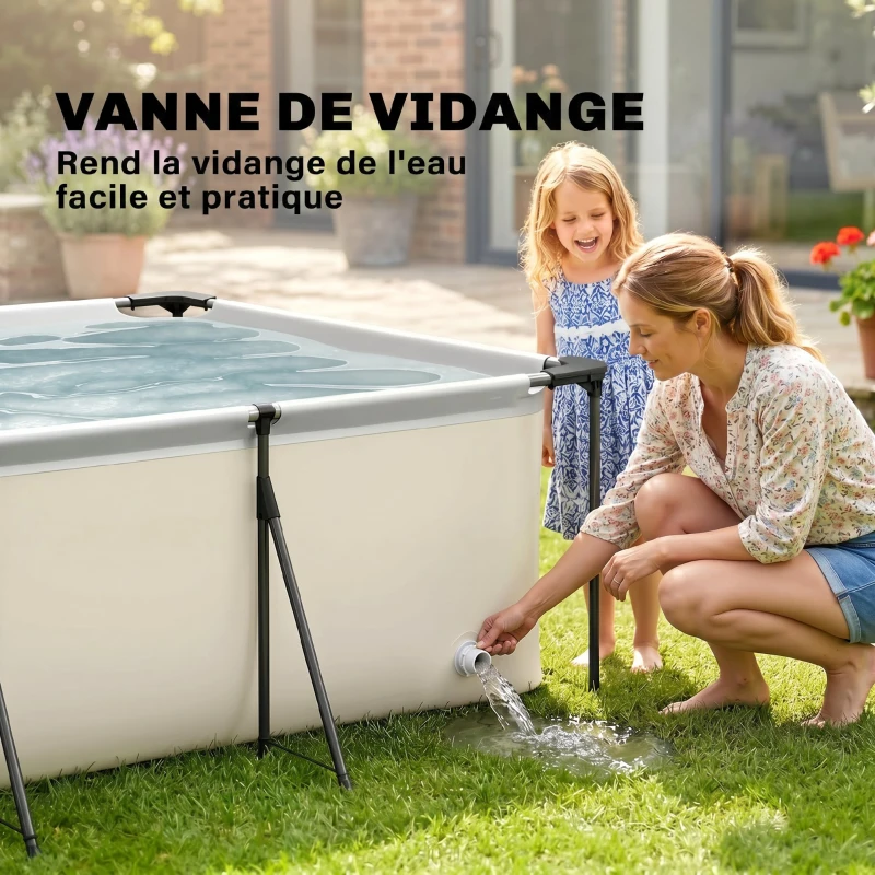 Outsunny Piscine Tubulaire Rectangulaire Piscine Hors Sol Nouvelle Structure Stable Antirouille 394,5x208,3x80,5cm Gris