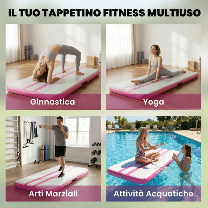 SPORTNOW Tappetino Gonfiabile Ginnastica 2.05 m con Pompa Elettrica e Borsa Trasporto