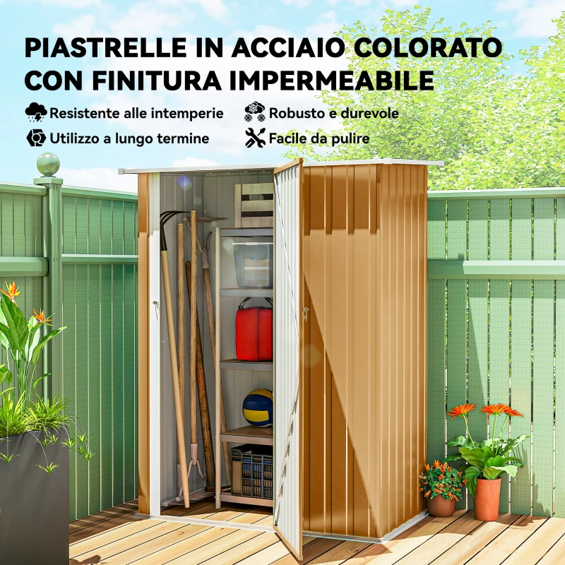 Outsunny Capanno Porta Attrezzi in Metallo con Tetto Inclinato e Porta Bloccabile, 142x86x189 cm, Giallo