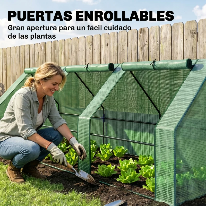 Outsunny Invernadero de Exterior Invernadero de Jardín 270x90x90 cm Tipo Caseta con 3 Ventanas Marco de Acero y Cubierta de PE 140g/㎡ para Cultivo Plantas Flores Tomates Verde