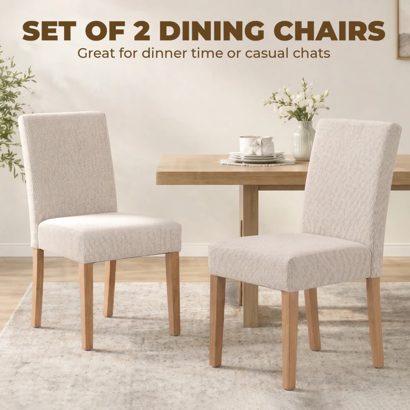 HOMCOM Eetkamerstoelen in een set van 2, moderne linnen stoelen met gewatteerde zitting en rugleuning, poten van rubberboomhout