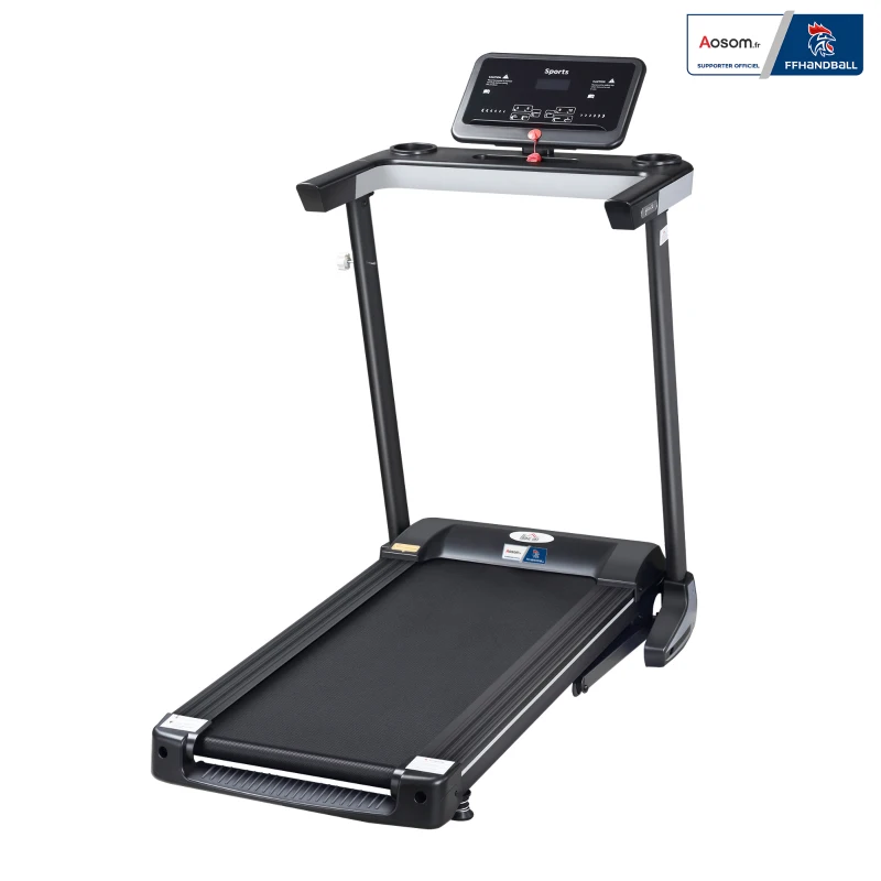 Tapis de Course Electrique Pliable - Aosom.fr x FFHandball - Tapis Roulant 1-12 Km/h 500 W écran LCD 12 programmes Noir