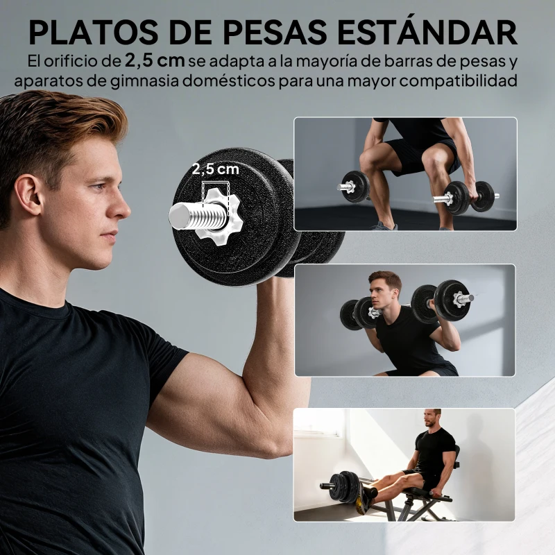 SPORTNOW Juego de Mancuernas Ajustables 20 kg 2 en 1 con Barras Recta de Conexión y Mangos Antideslizantes para Gimnasio en Casa