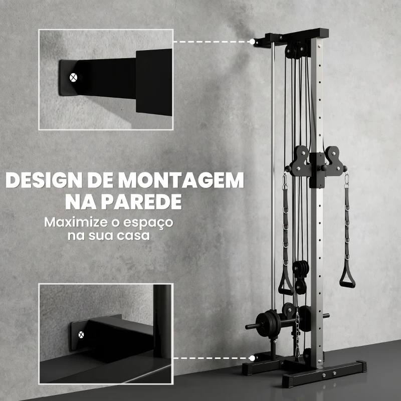 SPORTNOW Máquina de Polias de Parede Ajustável em 15 Posições Multifunções para Ginásio e Casa 62x60x200 cm Preto