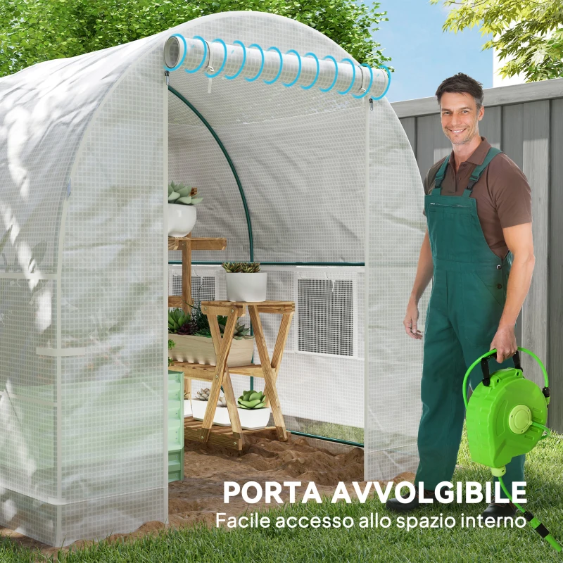Outsunny Serra da Giardino a Tunnel con Telaio in Acciaio e 4 Finestre in PE 2.5x2x2m, Bianco
