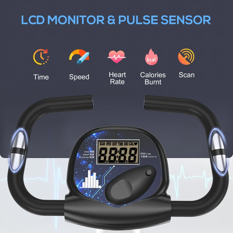 HOMCOM Folding Exercise Bike, Fitness Bicycle Indoor Trainer, 8-Level Magnetic Resistance Adjustable, with LCD Monitor, Pulse Sensor, Grey(m-5)