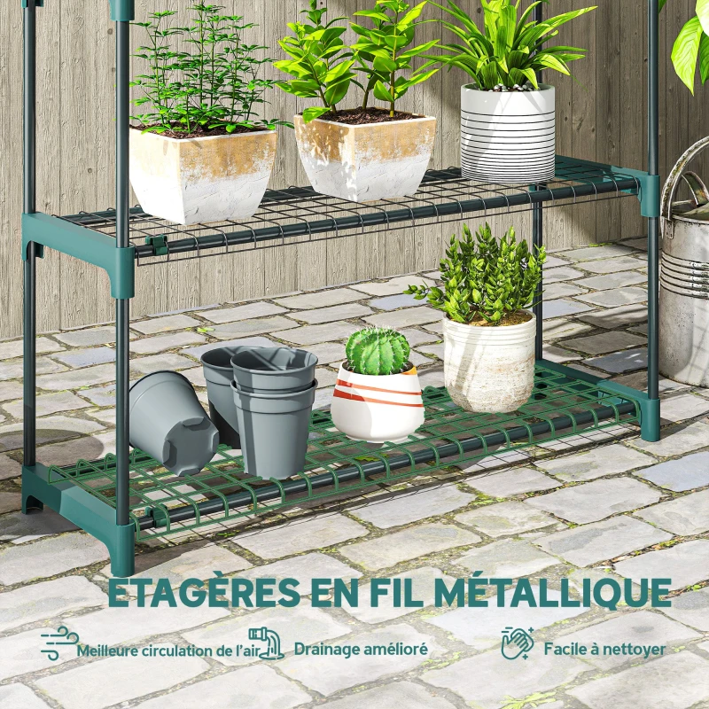Outsunny Lot de 2 Étagères à Plantes 4 Niveaux Intérieur Extérieur, Supports pour Plantes en Métal, 90 x 28 x 104 cm, Vert