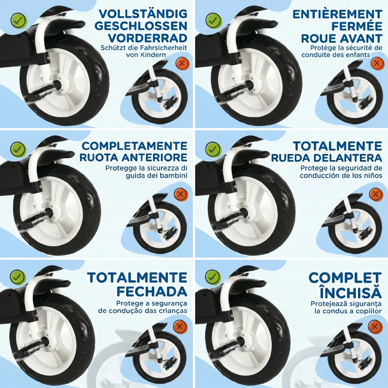 HOMCOM Triciclu Pătuț pentru Copii cu Mâner, Parasolar Reglabil și Centură de Siguranță, Albastru Închis