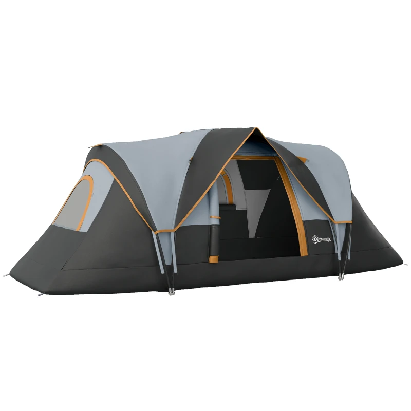 Outsunny Tente de camping familiale 5-6 pers. - tente tunelle imperméable légère ventilée - grande porte + 2 fenêtres gris clair