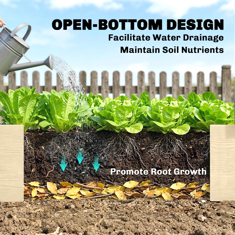 Outsunny Pat pentru Grădină Ridicat din Lemn de Brad cu Fund Deschis și 2 Secțiuni Separate, 244x61,5x27cm