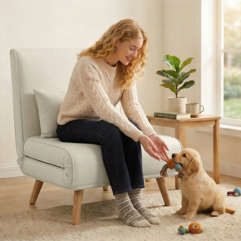 HOMCOM Fauteuil chauffeuse convertible 3 en 1 lit fauteuil lit 1 place dossier 5 positions en tissu avec coussin, crème