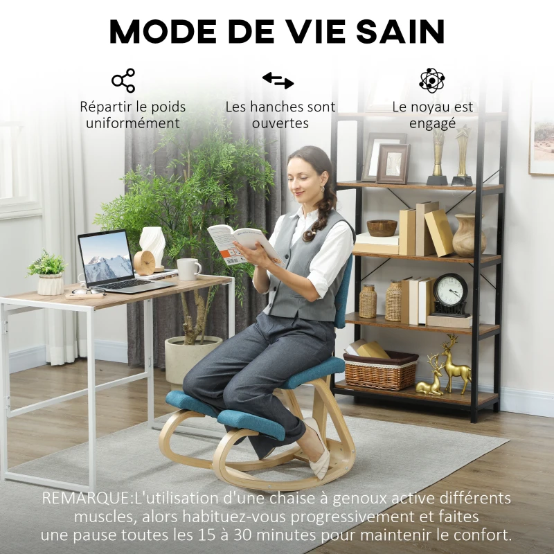 HOMCOM Chaise à genoux ergonomique avec dossier, siège assis genoux à bascule, correcteur de posture 51x84x93cm bleu foncé