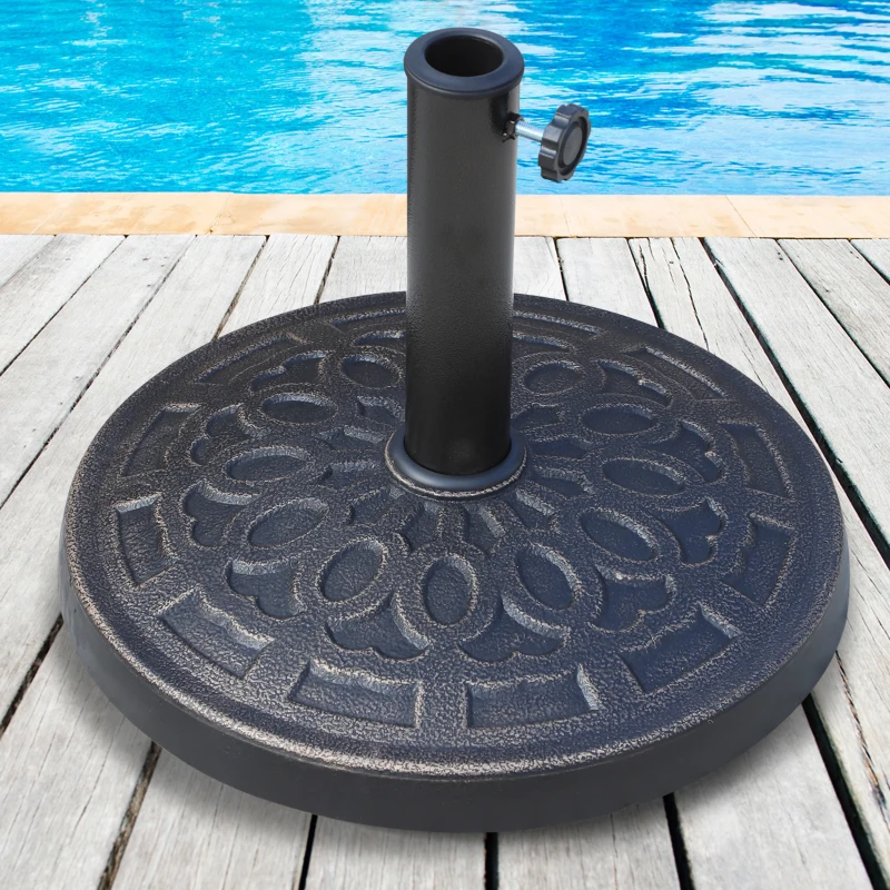 Outsunny Pied de parasol, socle parasol extérieur en résine 12 kg, pour mât de Ø 38/48 mm, Ø 44 x 34H cm, bronze