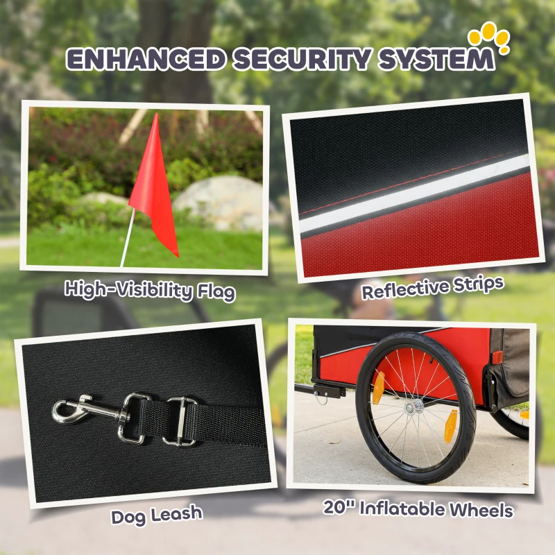 PawHut Dog Bike Trailer, Dog Cart Bicycle Carrier for Small and Medium Pets with 20" Inflatable Rubber Wheels, Red