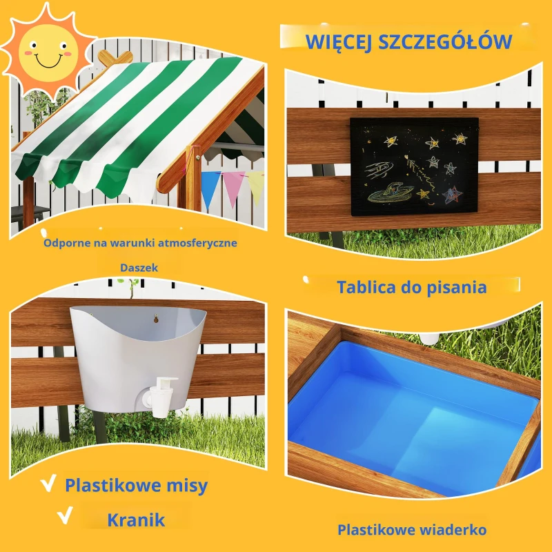 Piaskownica z dachem, drewniana, dla 3-7 lat, zielona