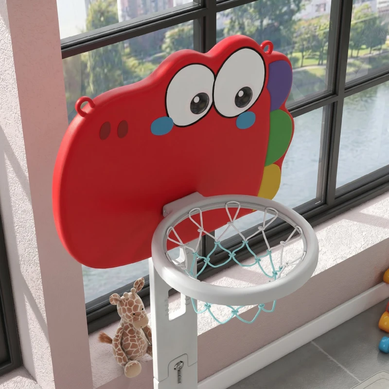 AIYAPLAY Coș de baschet pentru copii 5 în 1 cu înălțime reglabilă, poartă de fotbal și golf, vârsta 3-6 ani, roșu