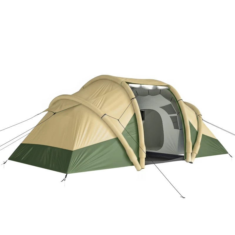Outsunny Inflatable Tent 2 Bedroom 3000mm Waterproof Windproof Air Tent with Carry Bag for 4 Person
