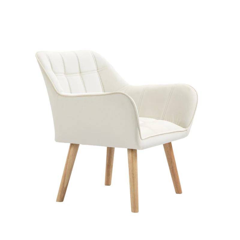 HOMCOM Fotoliu de design scandinav din lemn si catifea de culoare crem, pentru sufragerie sau birou, 67x61,5x71cm