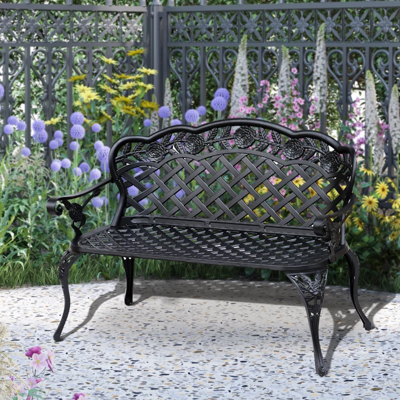 Outsunny Garden Bench, Cast Aluminium, 107Lx58Wx85H cm-Black