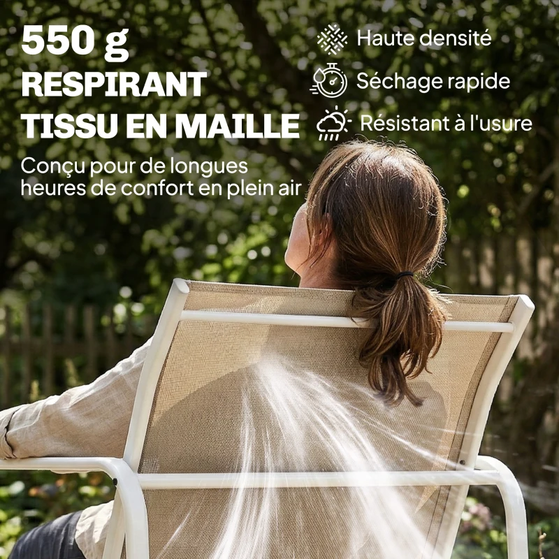 Outsunny Salon de Jardin 4 Pièces avec Canapé 2 Places, 2 Fauteuils et Table, en Acier Textilène Verre Trempé, 112x73x74 cm, Kaki