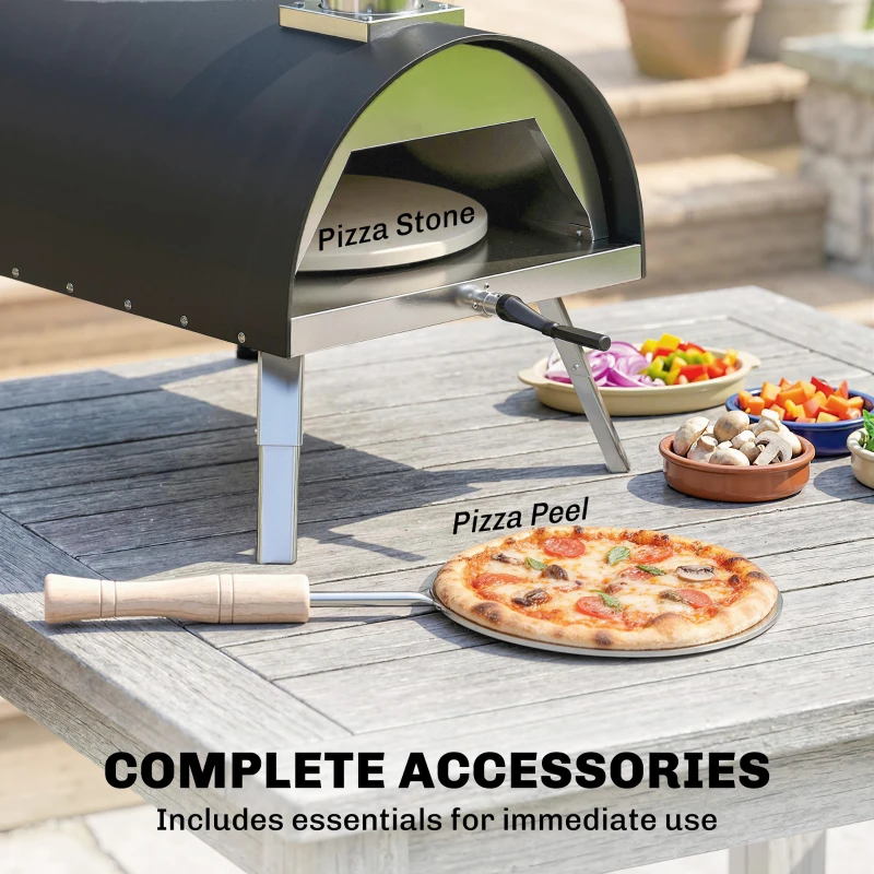 Outsunny Outdoor Pizza Oven Foldable Legs Pellet Wood Fired Pizza Maker w/ 12" Rotating Stone and Peel