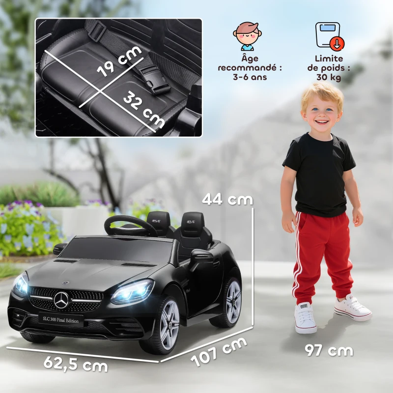 AIYAPLAY Voiture électrique enfants licence Mercedes SLC 300 12V V. Max. 5 Km/h effets sonores lumineux télécommande noir(m-7)